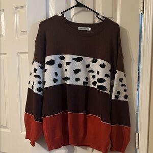 Brown and Red Animal Print Sweater